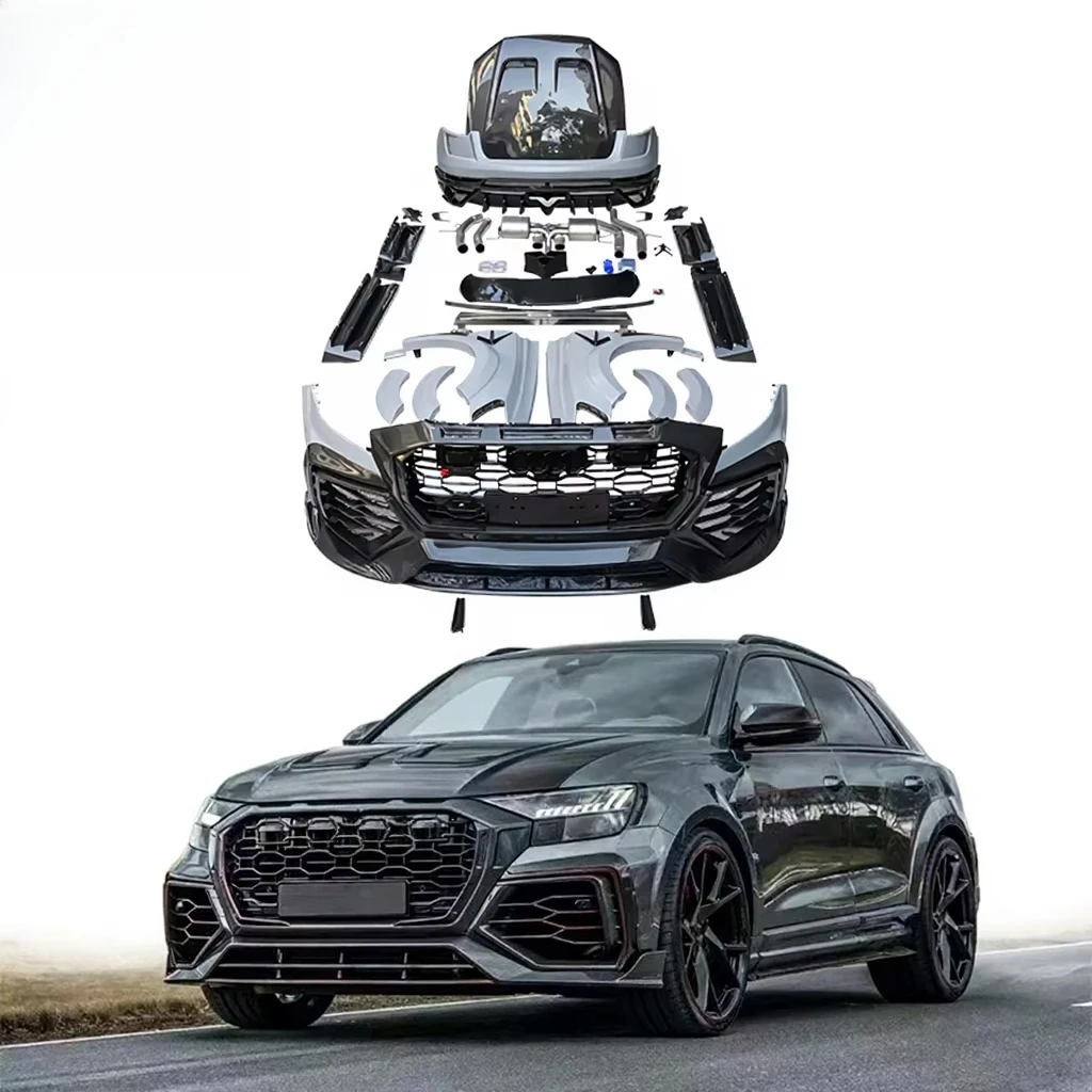 For Q8 RSQ8 Body Kit Style Wet Carbon Fiber Bodykit Front Rear Bumper Fender Side Skirts Engine Hood Roof Wing Parts
