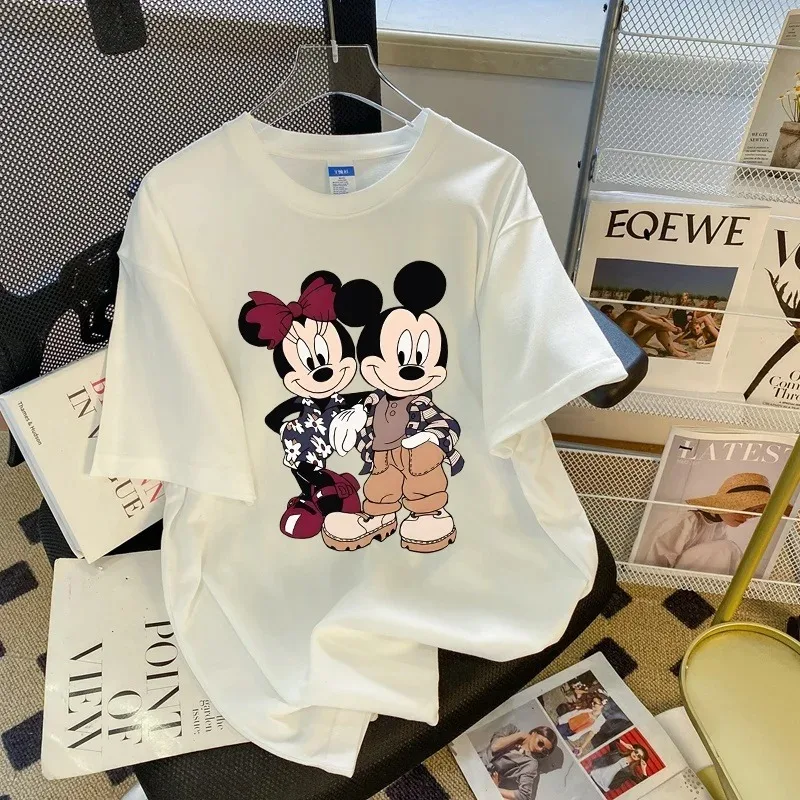 

Disney Mickey Mouse T-shirt Women Clothing Cartoon Printed Short Sleeved Top Loose Casual Minnie Cute Cotton Fashionable T-shirt