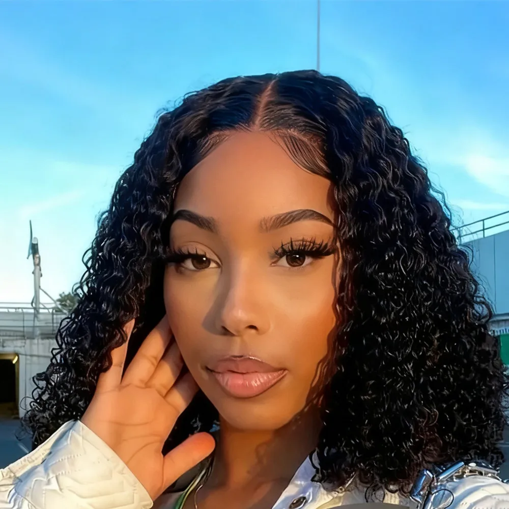 باروكة شعر بشري مموجة 4X4، لون أسود طبيعي، باروكة شعر بشري للاستخدام اليومي للحفلات، باروكة قصيرة مجعدة للنساء