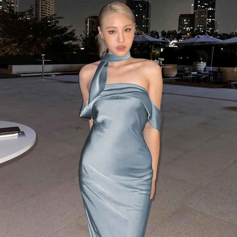 

European American Women's Sexy Off Shoulder Strapless Dress Summer Banquet Party Backless Maxi Dresses for Women Bodycon Dress