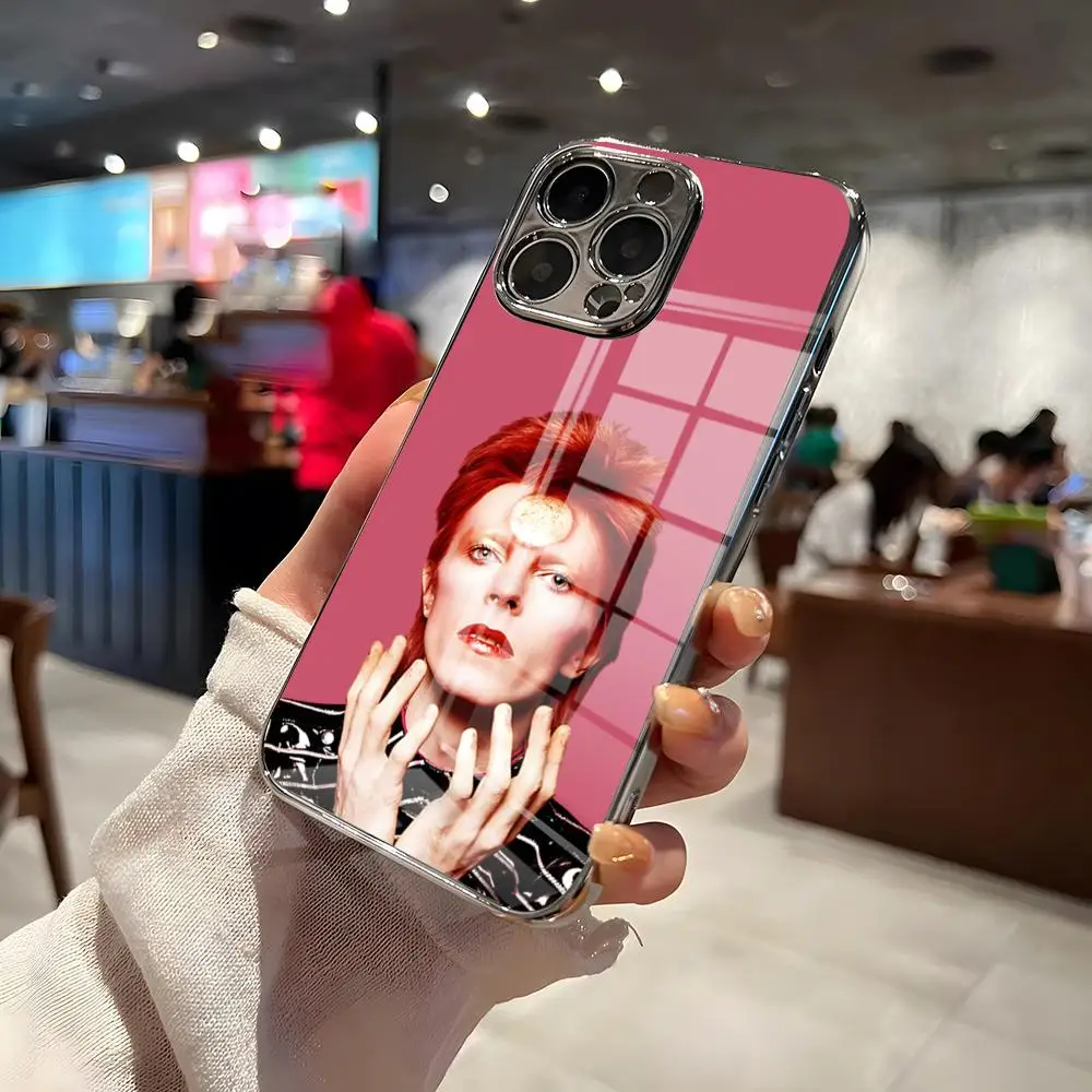 Singer D-David Bowie Handyhülle für iPhone 17 Pro Max 15 Pro 16 14 Plus 12 13 Mini 11 Pro Stoßfeste Galvanisierte Glasabdeckung