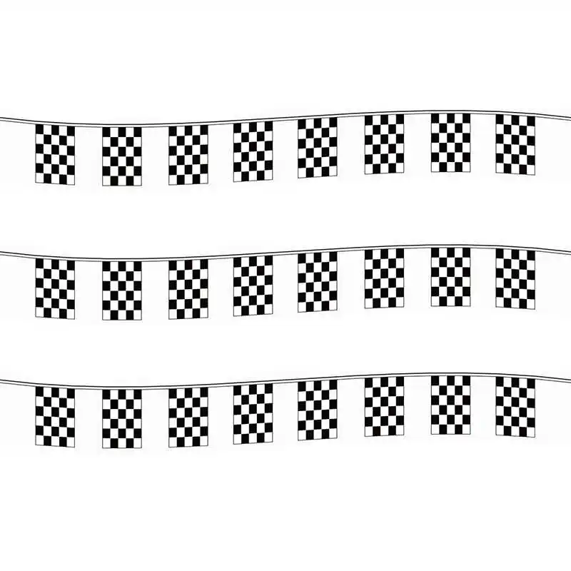 

20PCS Auto Race Checkered Flag F1 Car Sport 14x21cm Polyester Black White Chequered Mini Bunting Hanging String Flags Banners