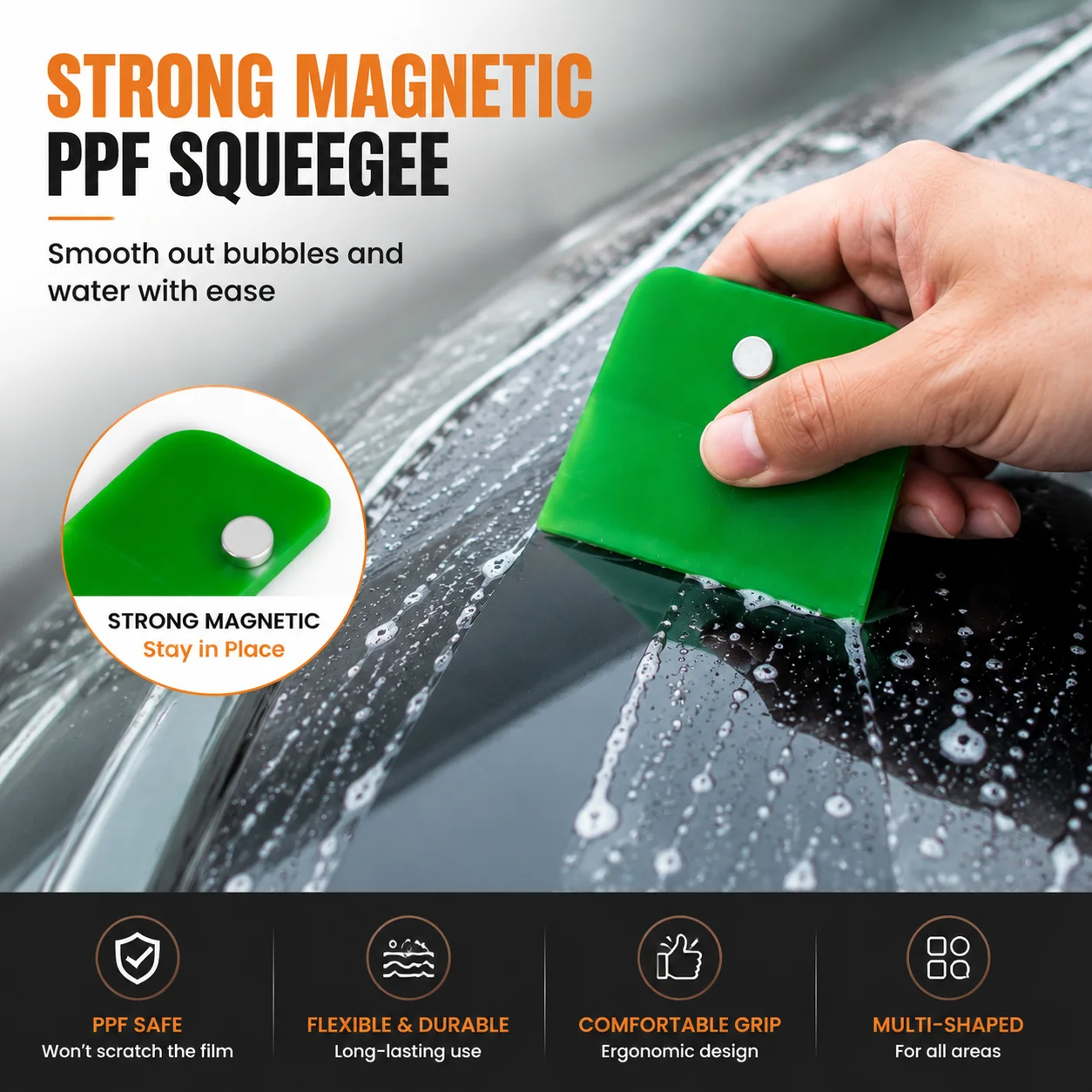 6PCS Magnetic PPF Squeegee Set, Flexible Car Wrap Film Scraper Tools, Vinyl Wrap Bubble Remover for Paint Protection Film