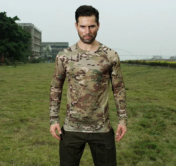 

New Camouflage Mesh Elastic Quickdry T-shirts O-neck Long Sleeve Tees MC MTP MCA