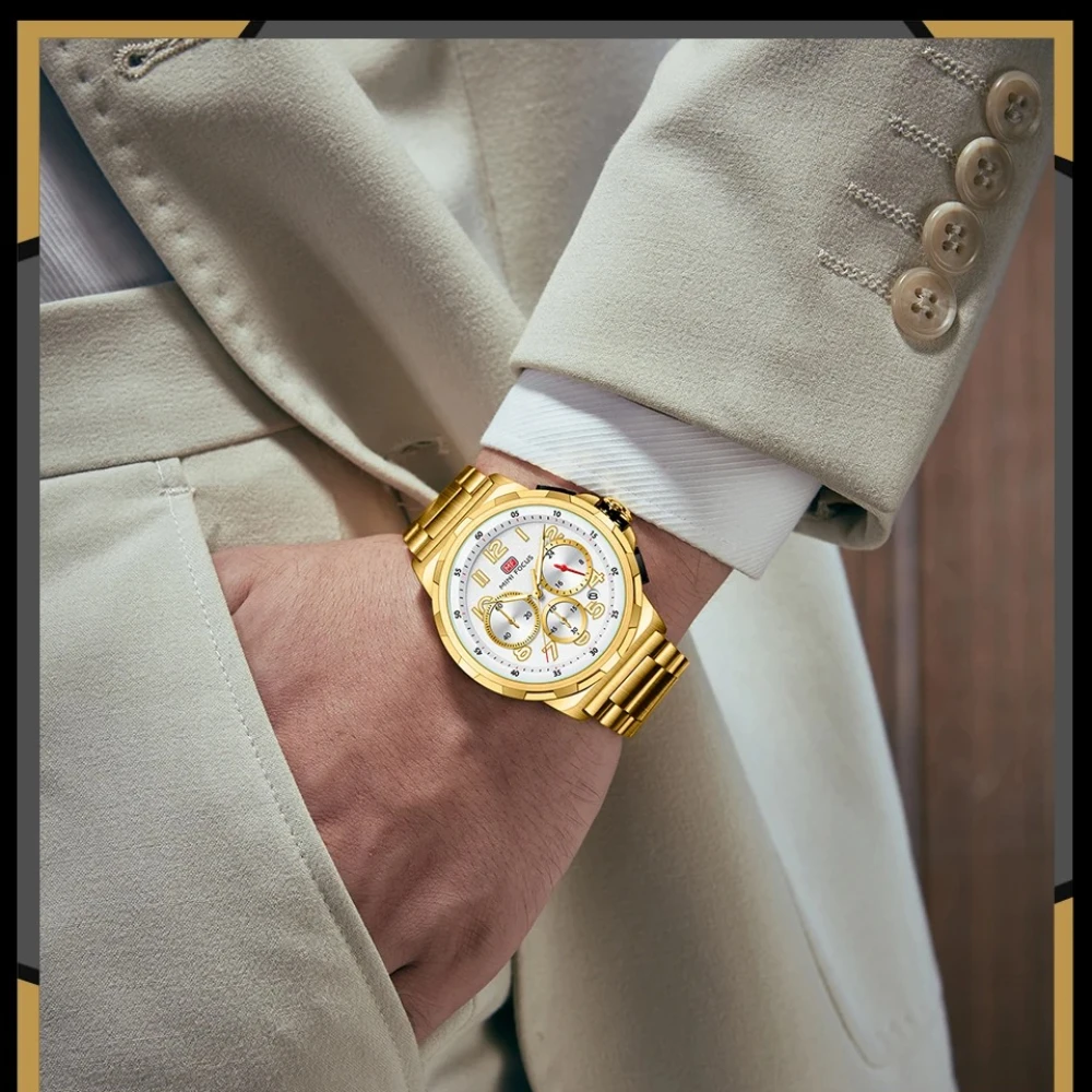 MINI FOCUS 0492 Multifunctional Luxury Business Quartz Watches for Men Luminous Waterproof Chronograph Mens Watches Reloj Hombre