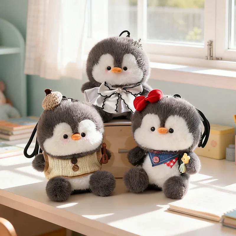 Penguin Family Series Plush Keychain 15cm Faux Mink Fur Cute Pendant Scented Stuffed Animal Bag Charm Removable Outfit for Girls