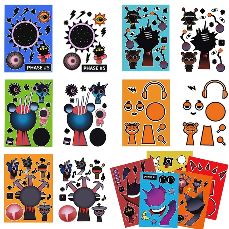 10/22/32PCS Sprunki Stickers Make-a-face Stickers Make Your Own Sprunki Sticker for Class Reward, Book Decoration Kid Gift