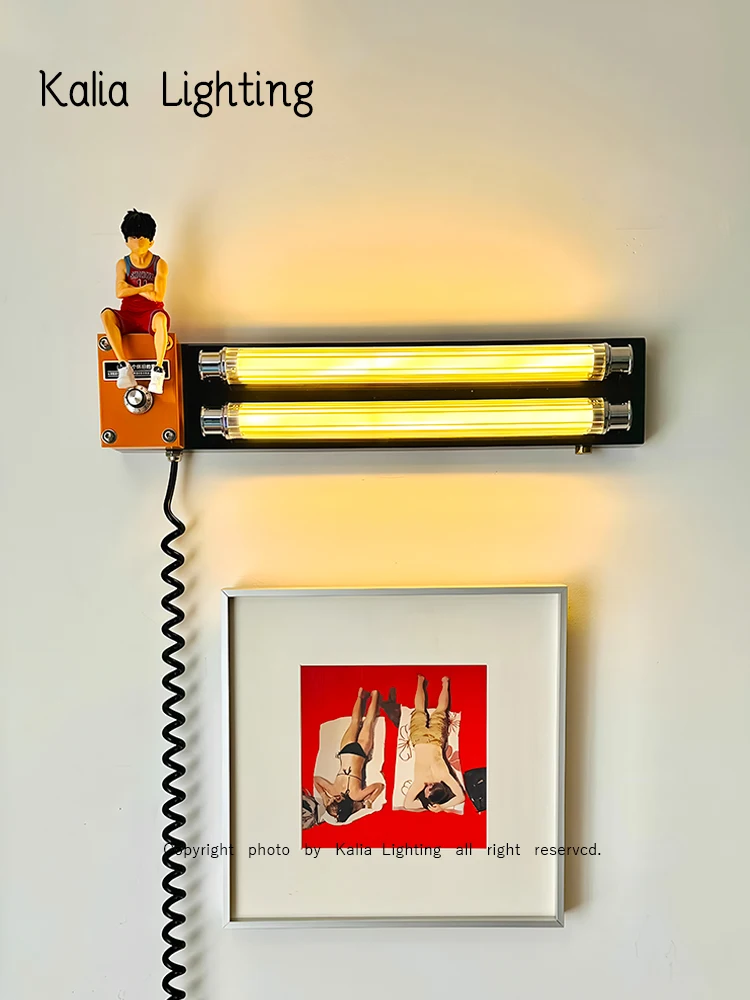 Wiring-free retro atmosphere wall lamp industrial wind dimmable living room sofa background p medieval bedroom bedside