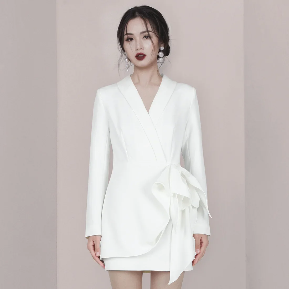 

SuperAen White Suit Dress Women's New Spring Summer Long Sleeve Elegant Birthday Party Dress