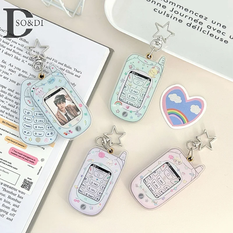 School Briefpapier Diy Accessoires Kawaii Acryl Mobiele Telefoon Vorm 1 Inch Fotokaart Houder Kaart Fotohouder Tas Hanger