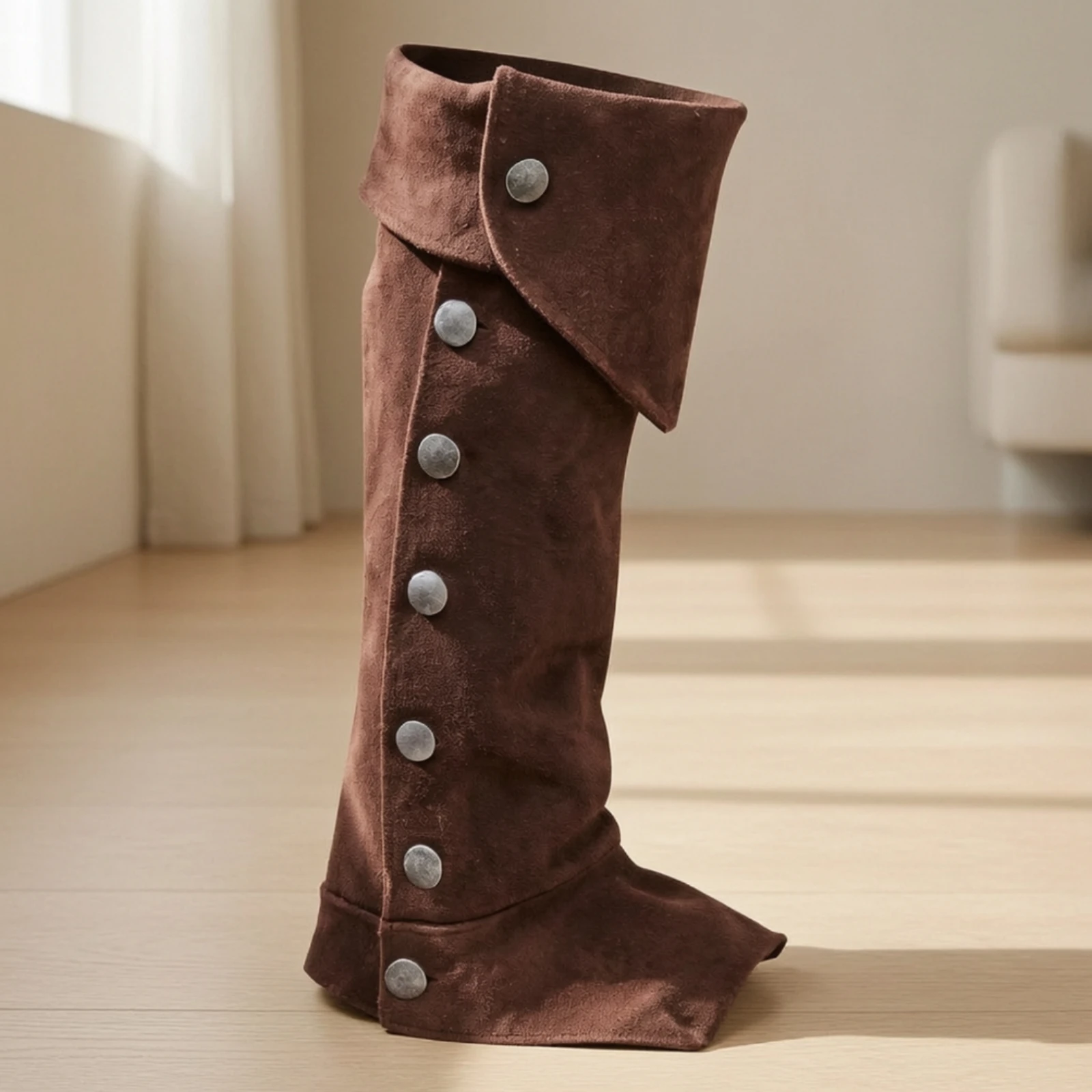 Fotografia 7: Coberturas de Bota de Camurça com Fivelas, Polainas Altas Medievais Ajustáveis, Confortáveis para Larpers e Cosplay