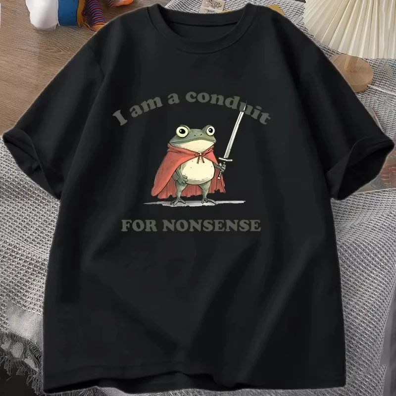 I Am A Conduit for Nonsense Frog Graphic T-Shirt Funny Retro Meme Streetwear Tee Frog Lover Tops for Men Women Summer Shirt