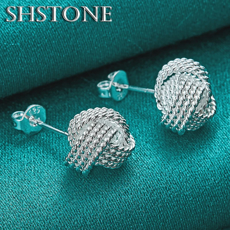 925 Sterling Silver 9mm Two Hoop Braided Stud Earrings Fashion Jewelry For Women Bridal Wedding Engagement Birthday Party Gift