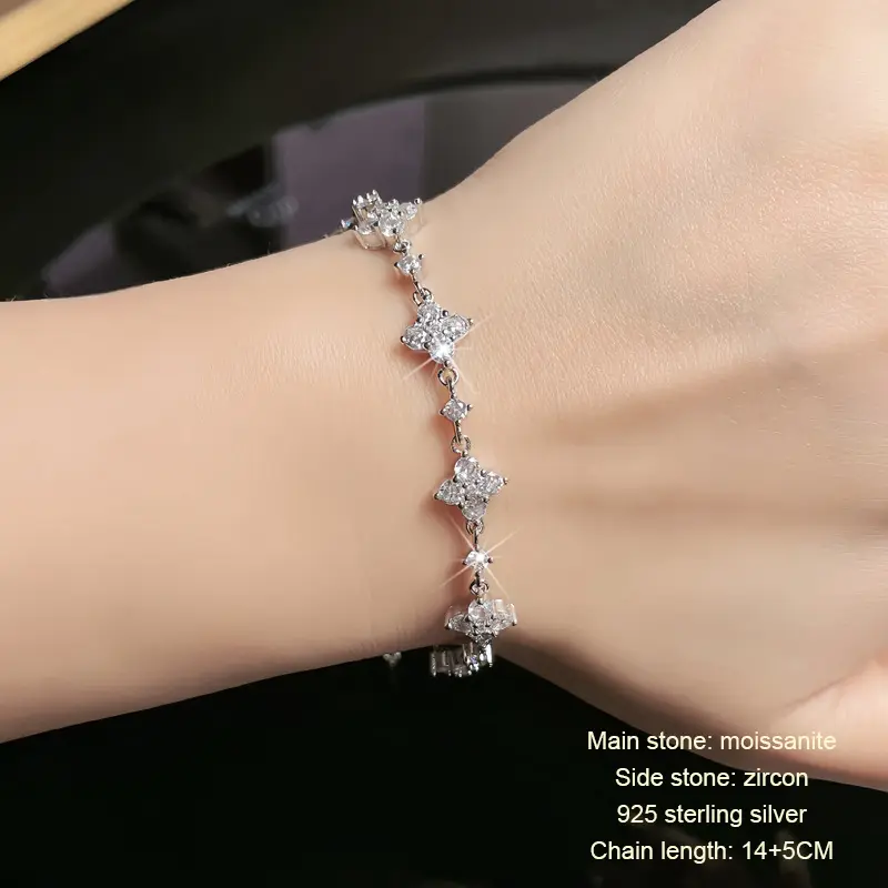 OXTAO Certified Moissanite Lucky Four-leaf Necklaces Earrings Bracelet for Women 100% S925 Silver Jewelry Accessory Sets - Image 29