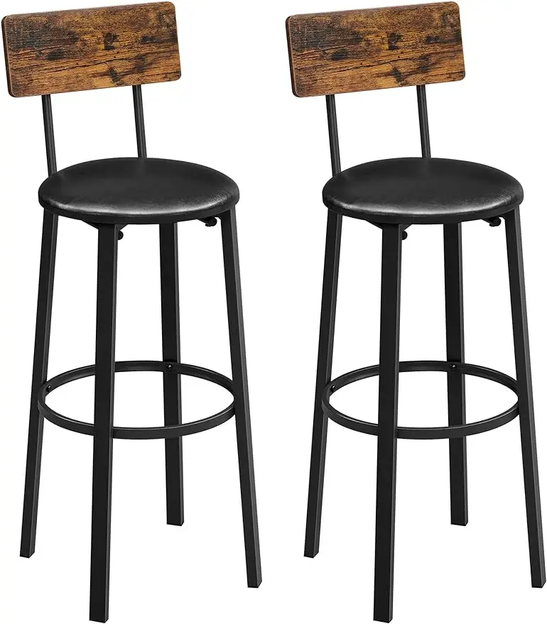 

VASAGLE Bar Stools Set of 2 PU Upholstered Breakfast Stools 29.7 Inches Barstools with Back and Footrest Simple Assembly