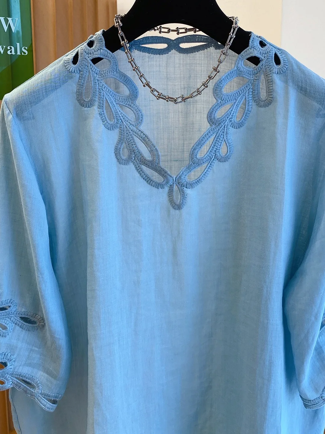 Csa de Lino Hoada Única para Mujer, Manga Corta, Azul, Moderna, Top Pequeño, Corte Recto Vintage, Largo Regular, Color S...