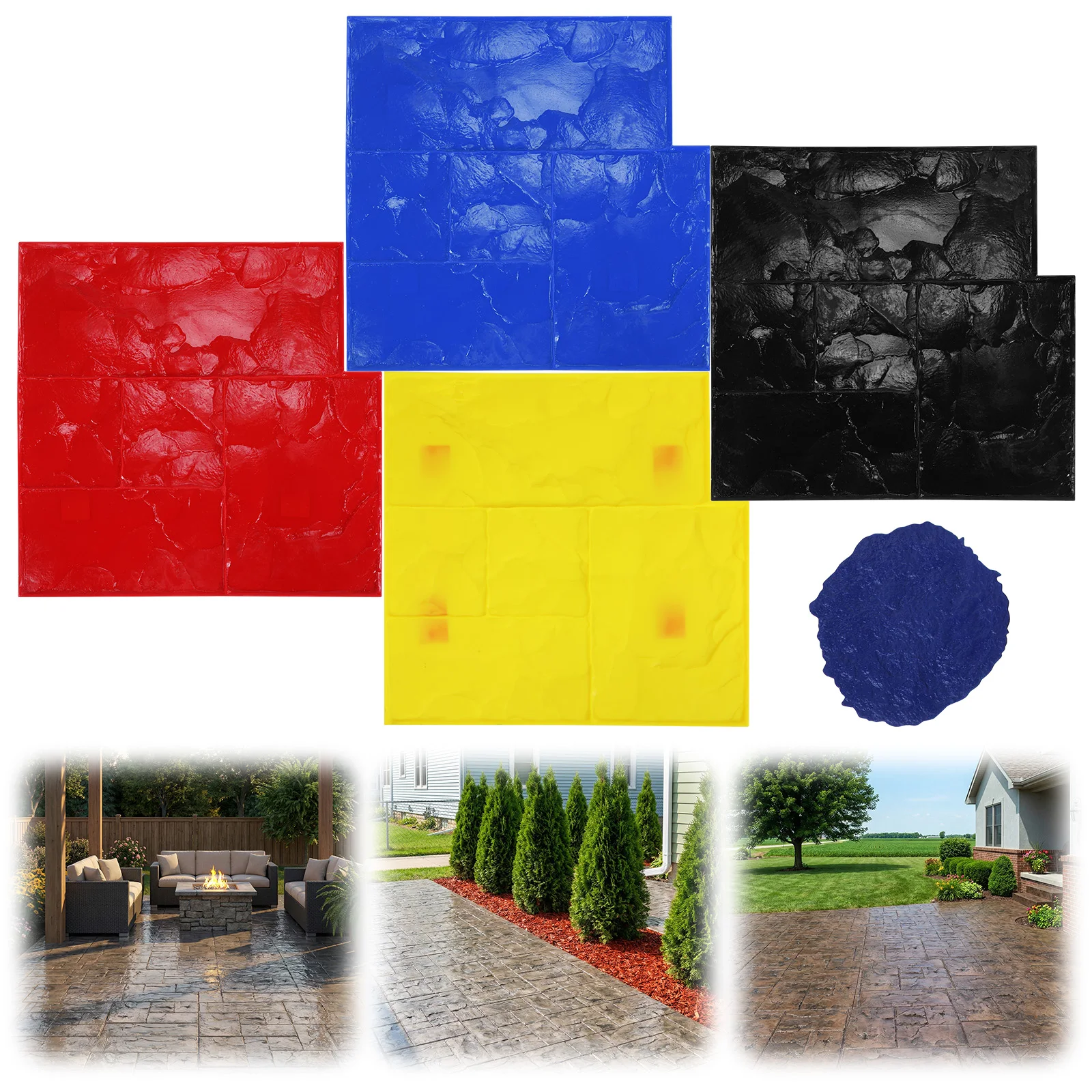 

5 PCS Polyurethane Concrete Stamping Mats 24x24in Slate Floor Imprint Seamless Stamp Concrete Molds for Outdoor Decorative