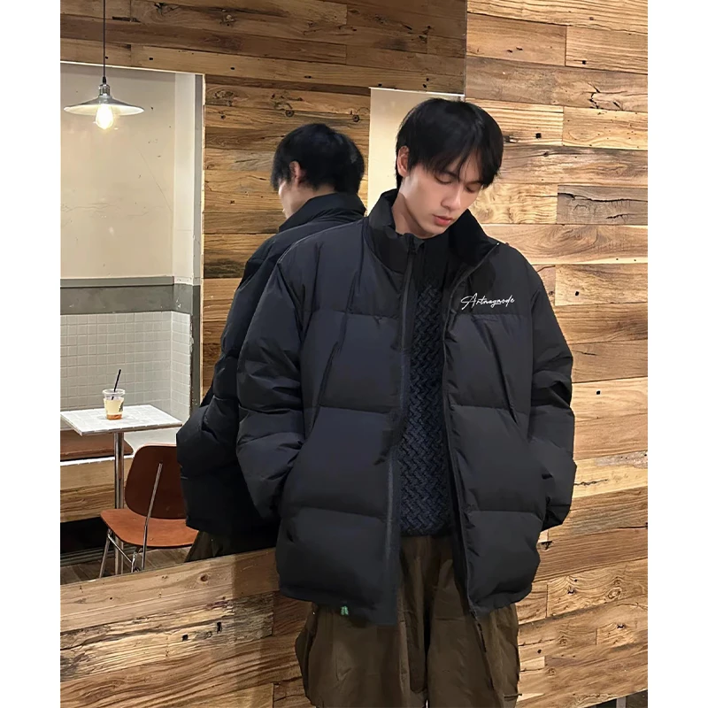 

Мужская утепленная куртка Jiujiang с принтом, воротником-стойкой, из хлопка, теплая, уютная, зимняя, модная, молодежная