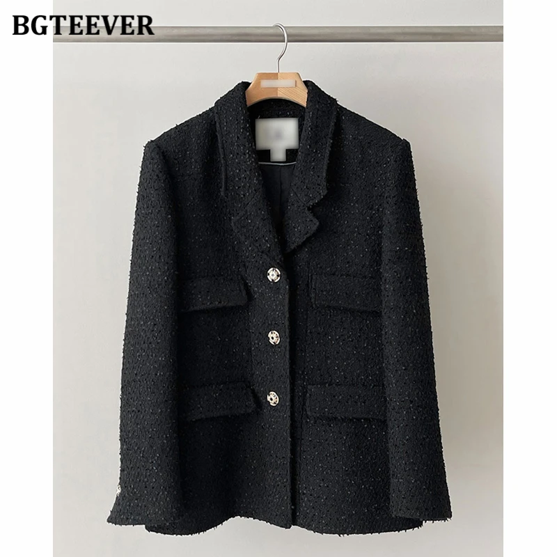 BGTEEVER Frühling Mode Kerb Kragen Damen Woolen Blazer Jacken Elegante Langarm einreiher Weiblichen Anzug Mäntel