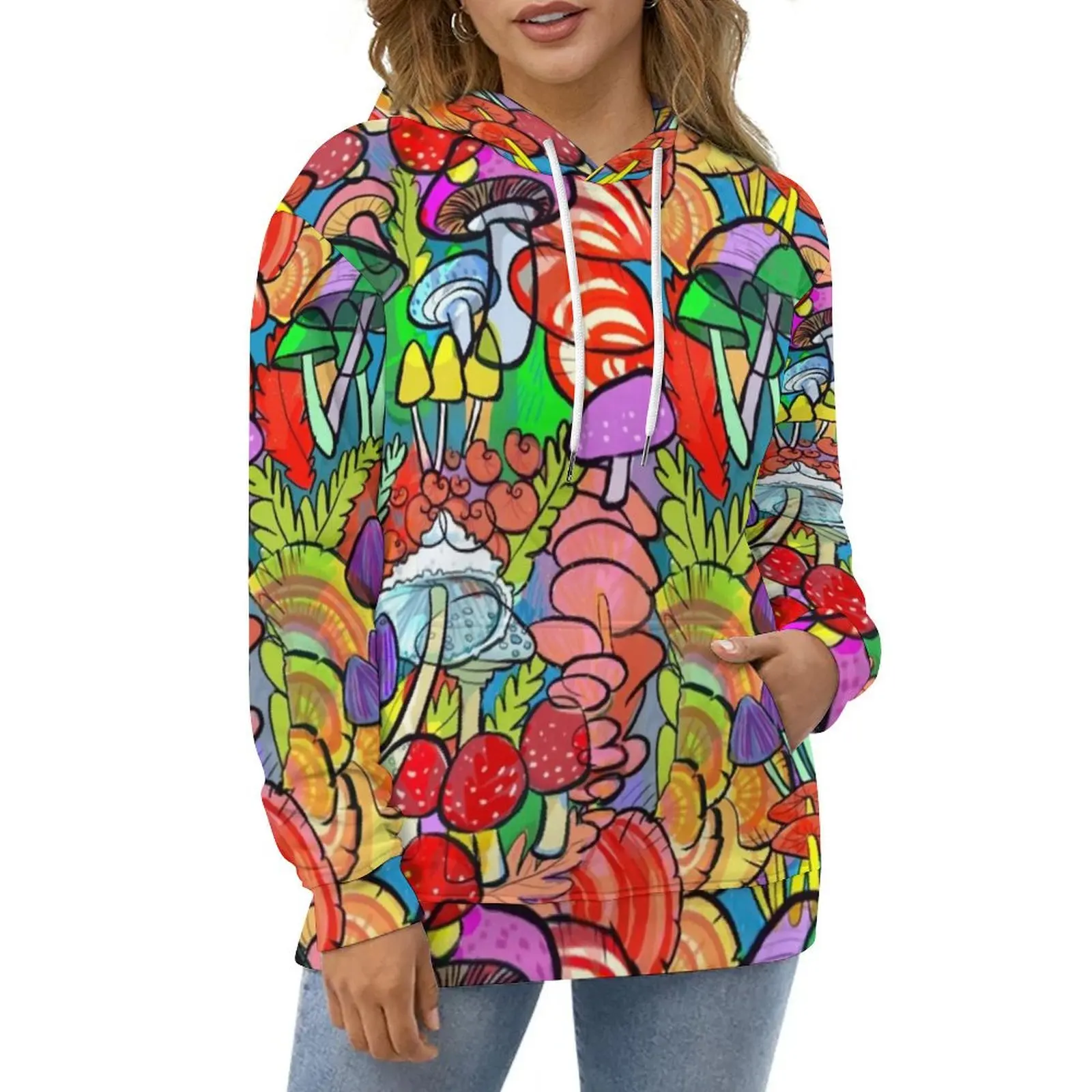 Colorful Mushroom Hoodies Overnight A Forest Hip Hop Oversized Hoodie Woman Long Sleeve Cool Custom Casual Hooded Sweatshirts