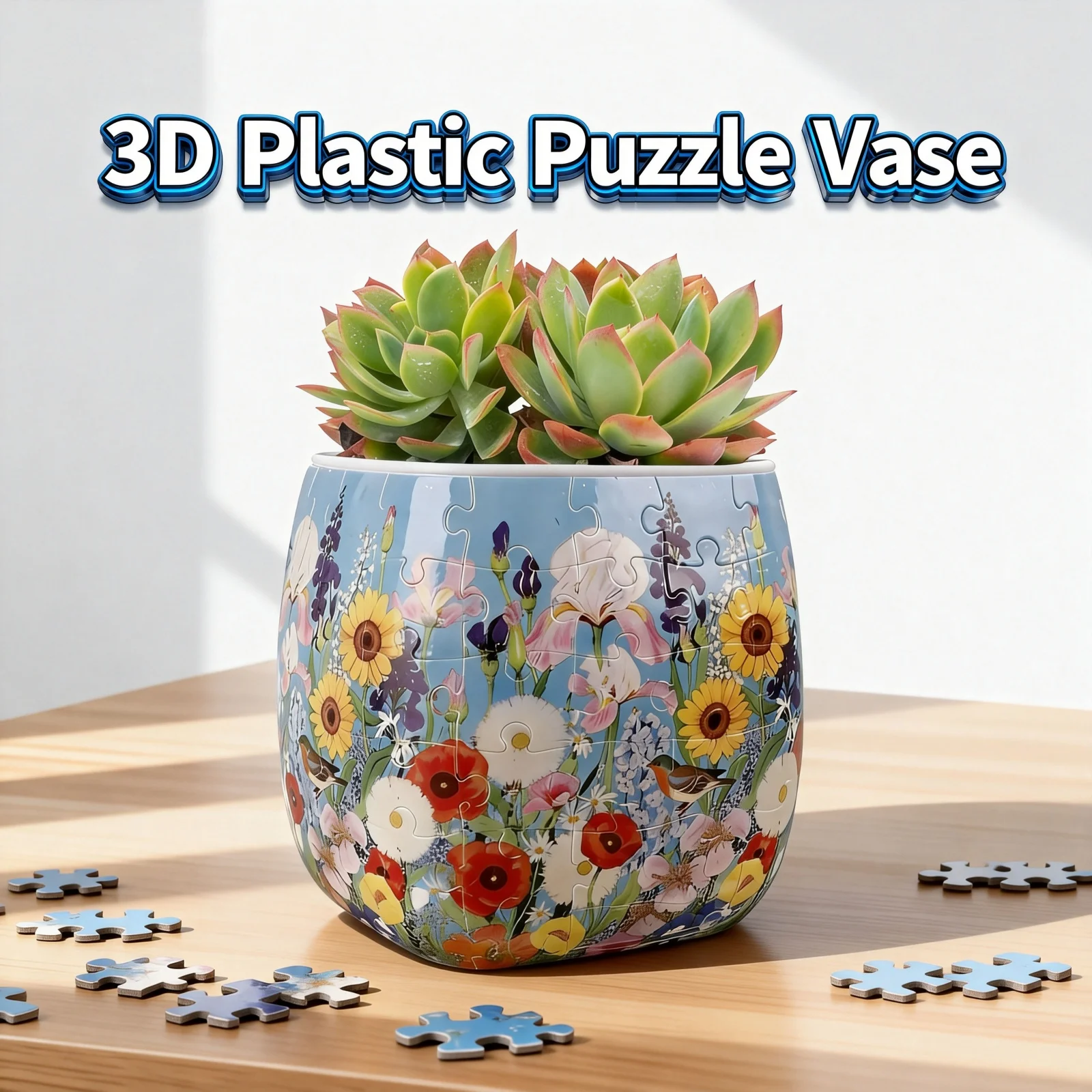 3D-Kunststoff-Puzzle-Vase, kreativer Snap-on-Puzzle-Pflanzer, einzigartige DIY-Blumenvase, Heimdekoration für den Innenbereich, saftige Kaktusblume