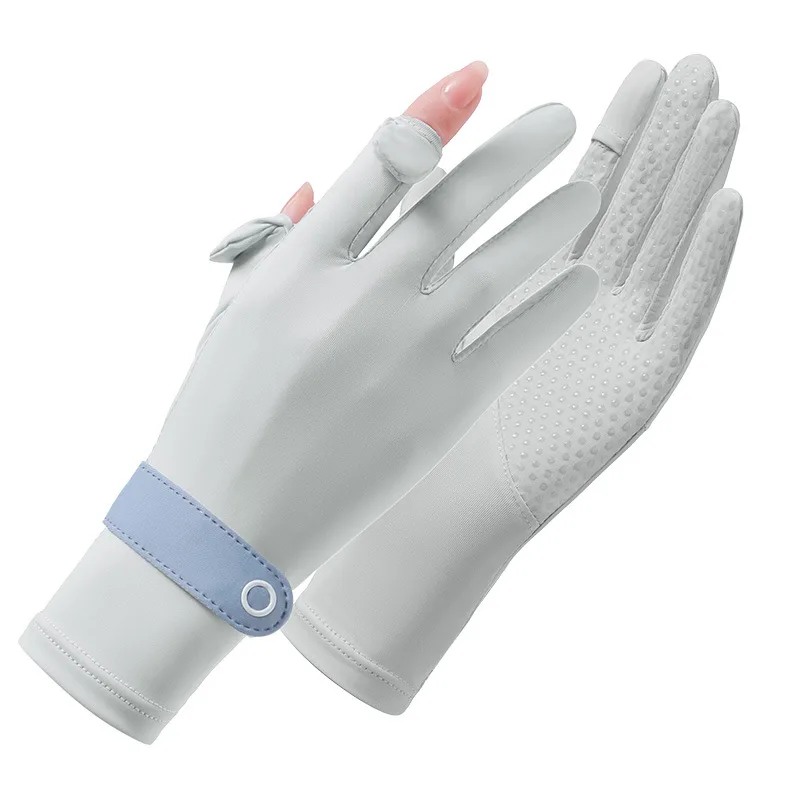 Summer Sunscreen Cycling  Gloves Women Thin Ice Silk Anti-ultraviolet Dew Finger Touch Screen Driving Riding Non-slip Breathable