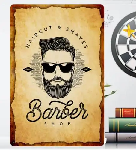 Haircut & Shaves Barber Shop Vintage Novelty Metal Sign ; Wall Art