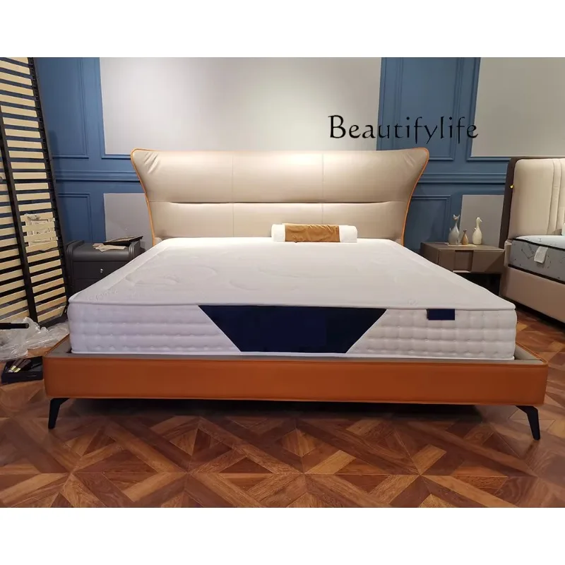 X Italy Modern Light Luxury Minimalist Master Bedroom Bed Leather Bed High-end Five-star Marriott JW Intercontinental