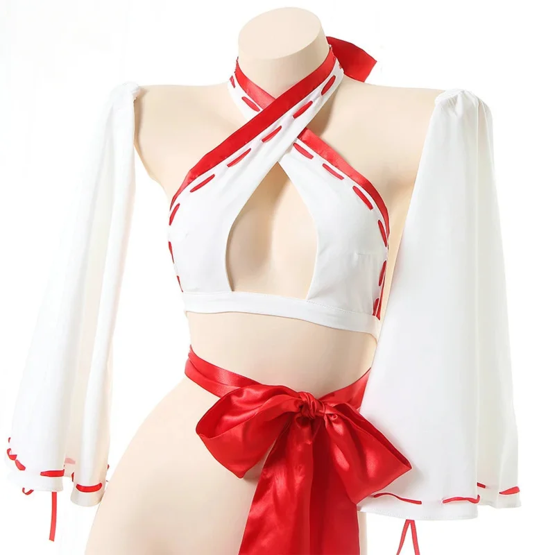 Japanese Anime Witch Miko Kimono Swimsuit Unifrom Women Bow Underwear Pajamas Outfits Costumes Cosplay