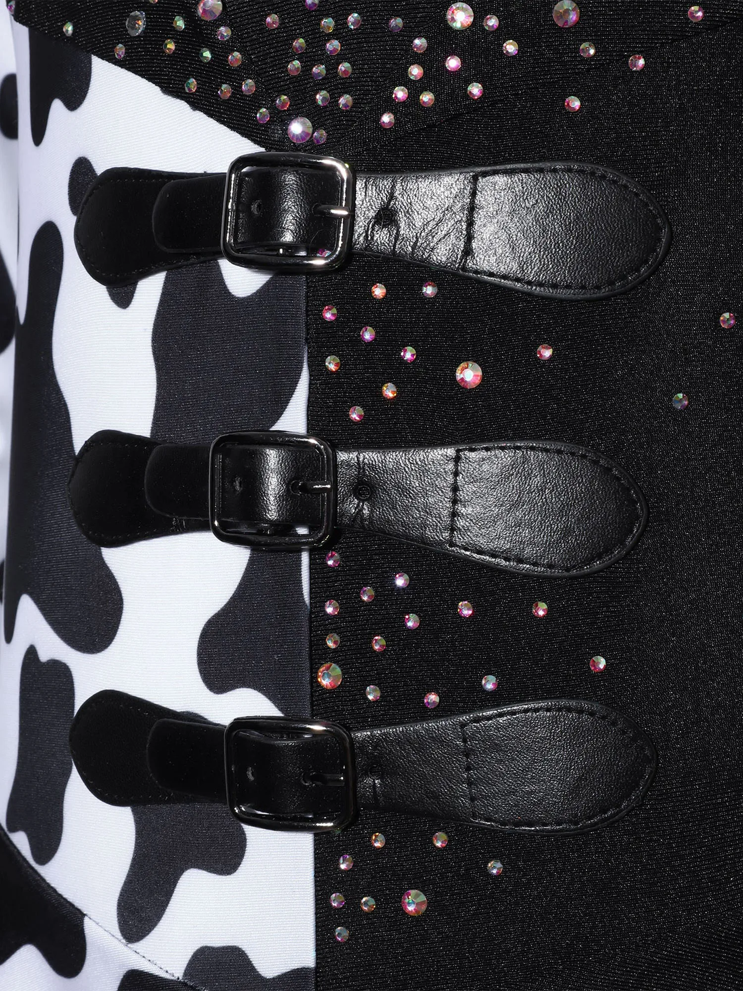 فستان بناتي للتزلج على الجليد والجمباز وأداء الرقص بأكمام طويلة وطبعة بقرة من حجر الراين لحفلات الهالوين