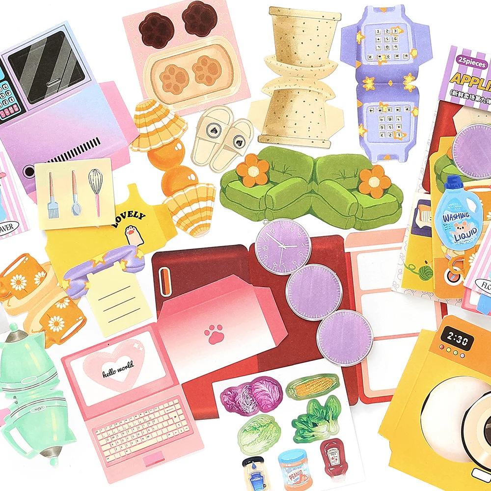 Cute Cartoon Patterned Paper Sheets for DIY Scrapbooking Decor Craft Collage Junk Journal Aesthetics Stationery 25/100 Sheets