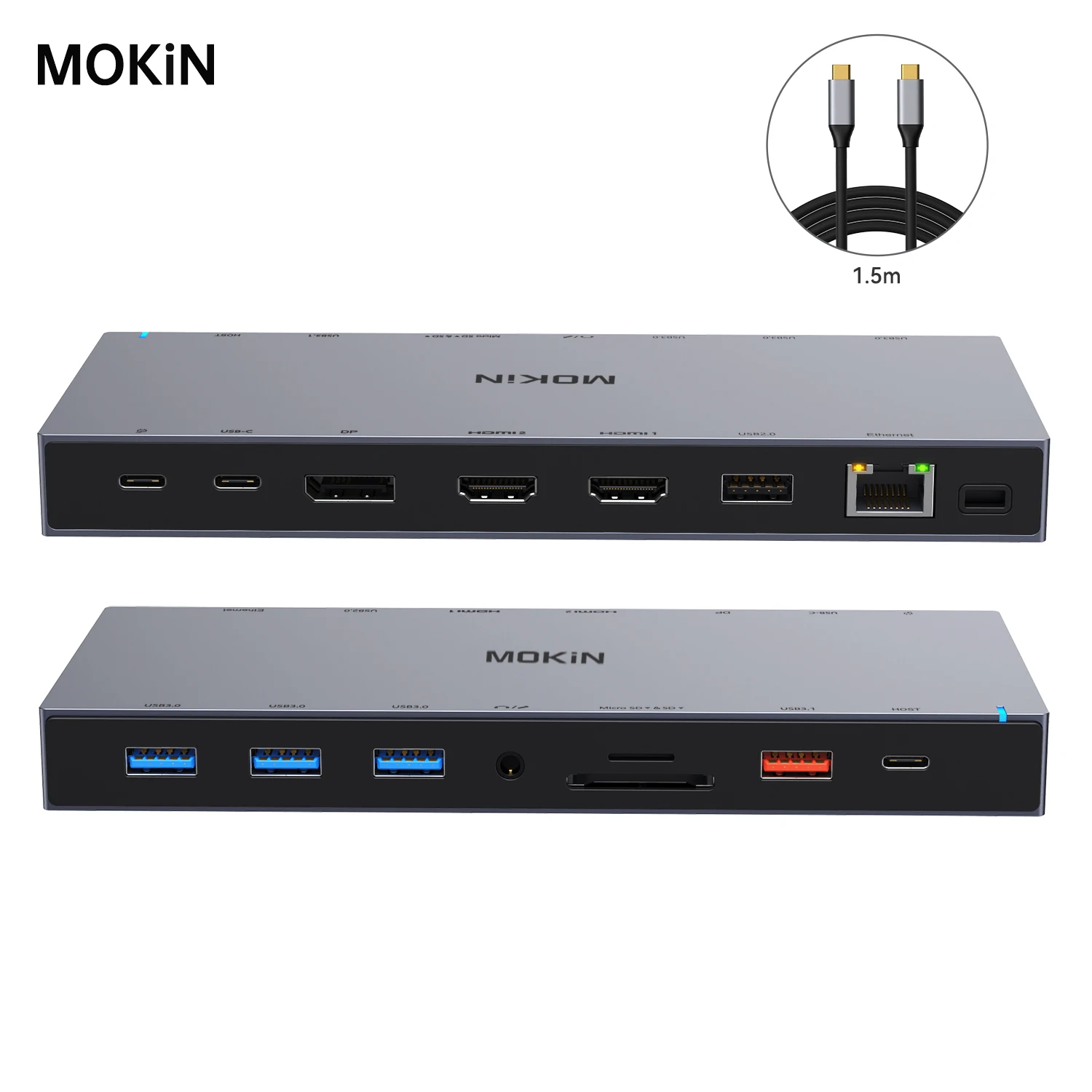 

MOKiN Laptop Docking Stations, USB C Dock, Display Adaptor with 4K HDMI, DP, RJ45, SD/TF, 5 USB,Audio, PD 100W, for MacBook iPad