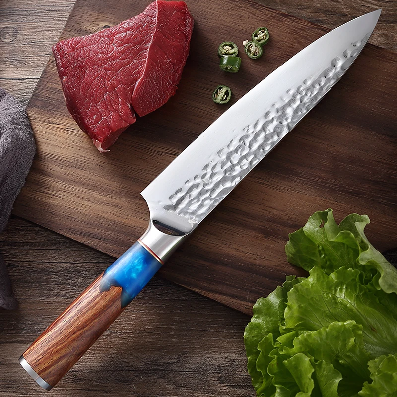 

TJ POP Forged 8 Inch Chef Knife 5cr15 Stainless Steel Cutting Knifes Resin Wood Handle Sharp Meat Slicing Cleaver kitchen knife