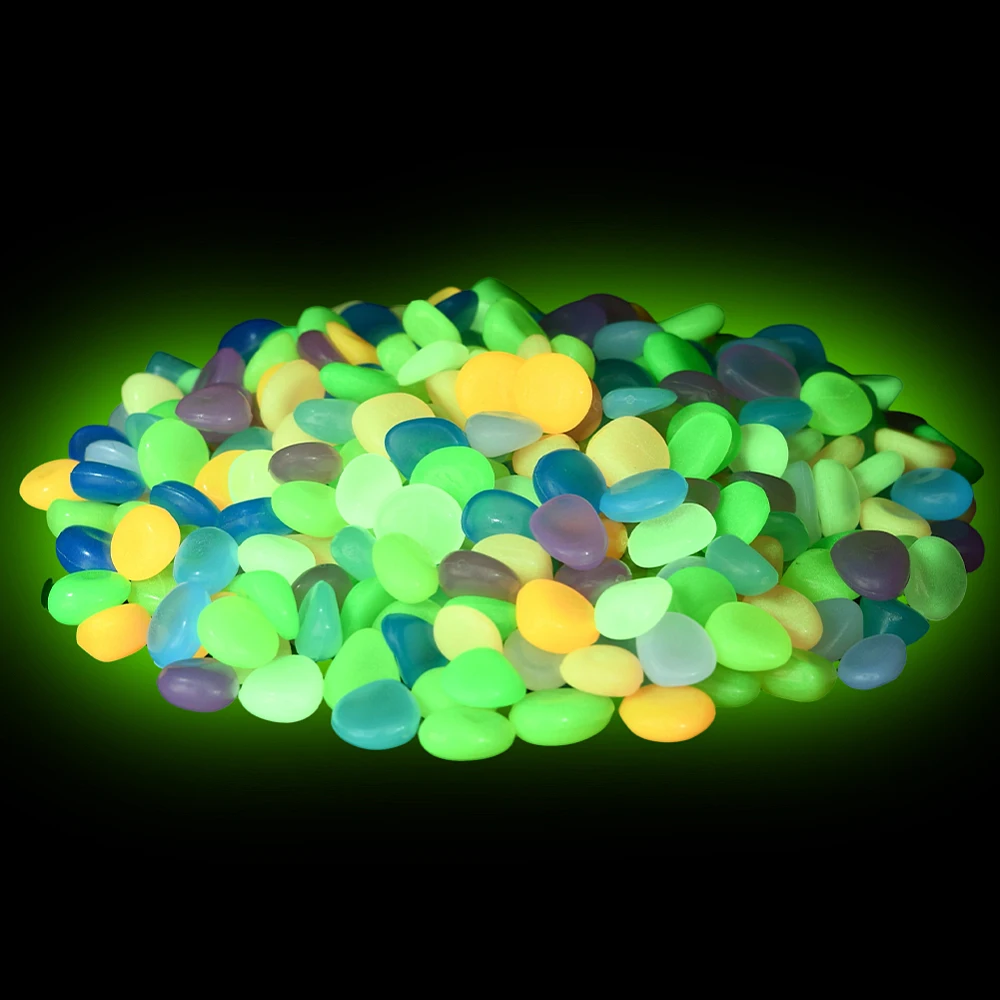 200G Glow in The Dark Stones Colorful Aquarium Rocks Small Luminous Acrylic Assorted Decorative No Hole Bead Vase Fillers