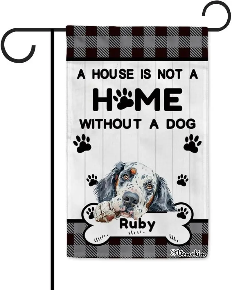 Bandera de jardín personalizada con diseño de hueso de perro Setter inglés, huellas de pata y cuadros, para colgar en exteriores, patio, porche, decoración del hogar y granja ZZM