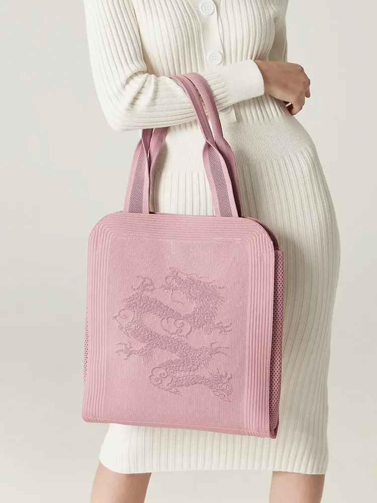 Original New Chinese Women's New Dragon Woven Pink Tote Bag Large Capacity Portable Shoulder Bag for Women