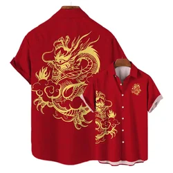 2024 Chinese Dragon 3d Printed Shirts For Men Loose Oversized Blouse Street Harajuku Sportswear New Year Shirt Men's Clothing