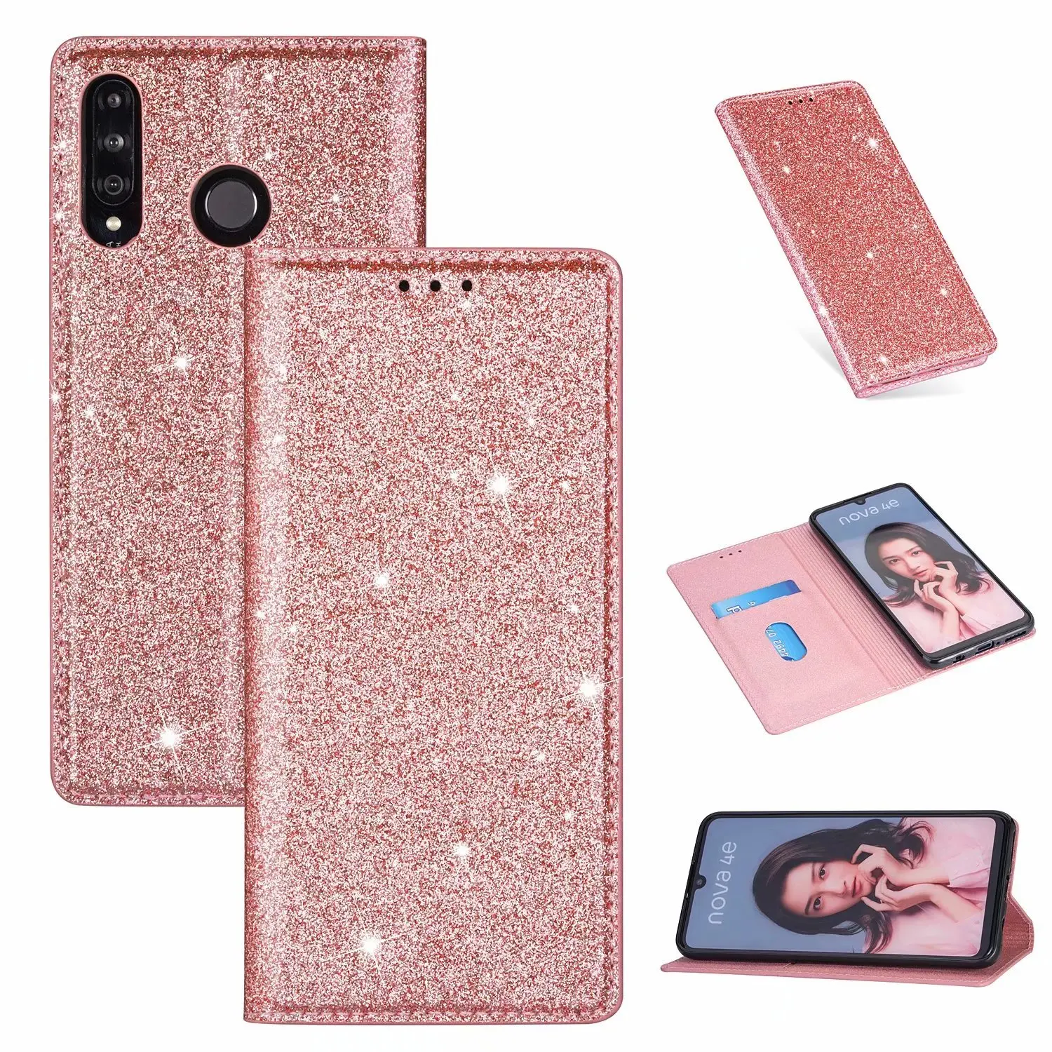 Glitter Bling Case for Huawei P20 P30 P40 Mate 10 20 Pro Lite P Smart 2019 Y6 Y7 2019 Honor 8A Flip Wallet Funda Protect Cover