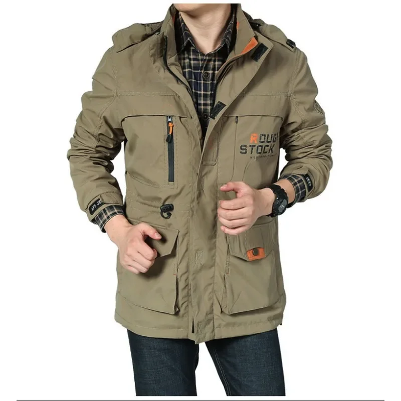 

MaiDangDi 2024 New Spring and Autumn Men's Casual Zipper Printed Charge Coat Outdoor Military Coat Mountaineering Suit