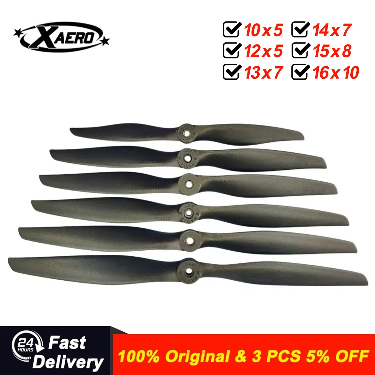 XAERO 2PCS Nylon Propeller 10x5 to 16x10 Direct Drive for RC Airplane FF/M-Electric 10x5/12x7/13x7/14x7/15x8/16x10