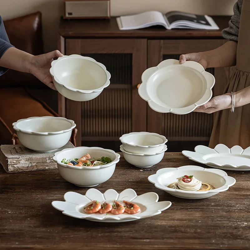 

Набор керамических мисок из скандинавского кремового кружева для фруктового салата, рисового супа, домашней обеденной посуды