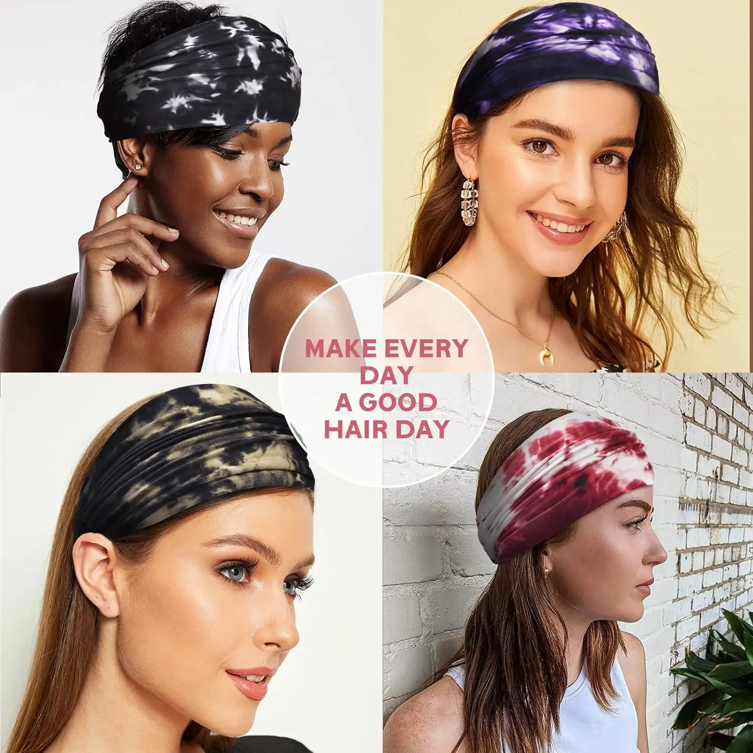 Wide Headbands For Women Non Slip Boho Headbands Elastic Tie dye Headbands Yoga Workout Sweat Bands Running Sport Hair Bands