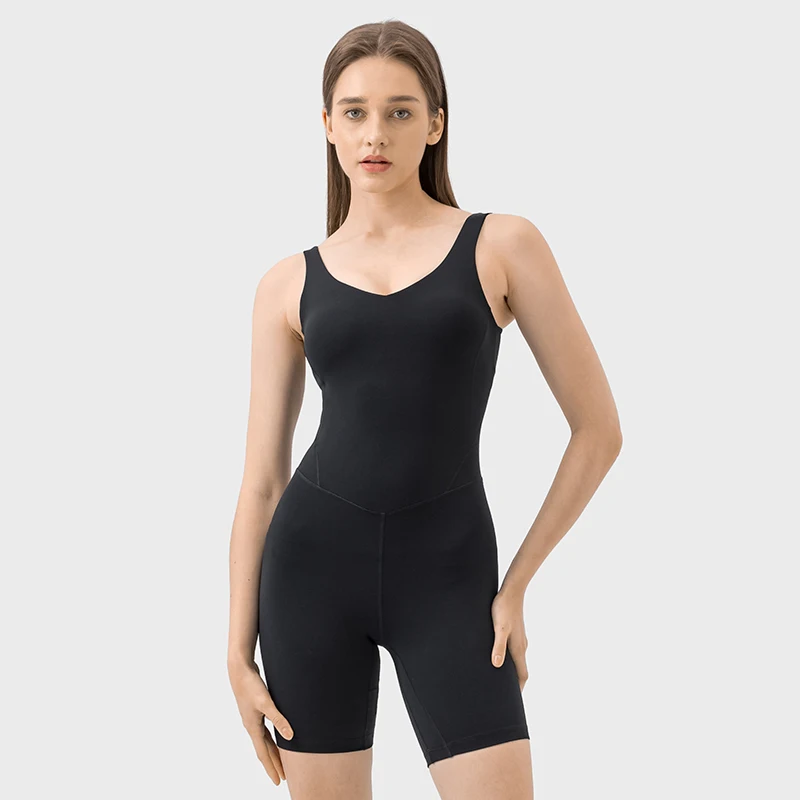 Soft Nylon Padded Push Up Gym Clothes Fitness Short Bodysuit Sleeveless Workout Sportswear Jumpsuits Women's One-Piece Yoga Set