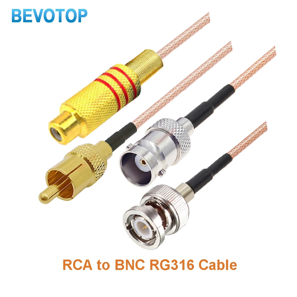 BEVOTOP RG316 Coaxial Cable BNC Male to RCA Female Adapter 50 Ohm RF Pigtail Extension Jumper Cord Video Adapter for Electronics
