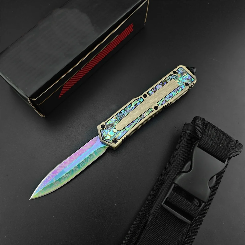 

Tactical OTF Colored Pattern Pocket Knife 440 Blade Zinc Alloy Inlaid Bobby Handles Outdoor Camping Hunting Knives Survival Tool