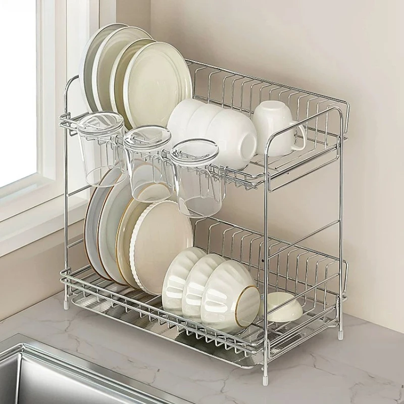 304 Stainless Kitchen Sink Shelf, Rustproof Drain Board Rack, Multi Function Dish Cup Holder, Flatware Cutlery Drying Tray