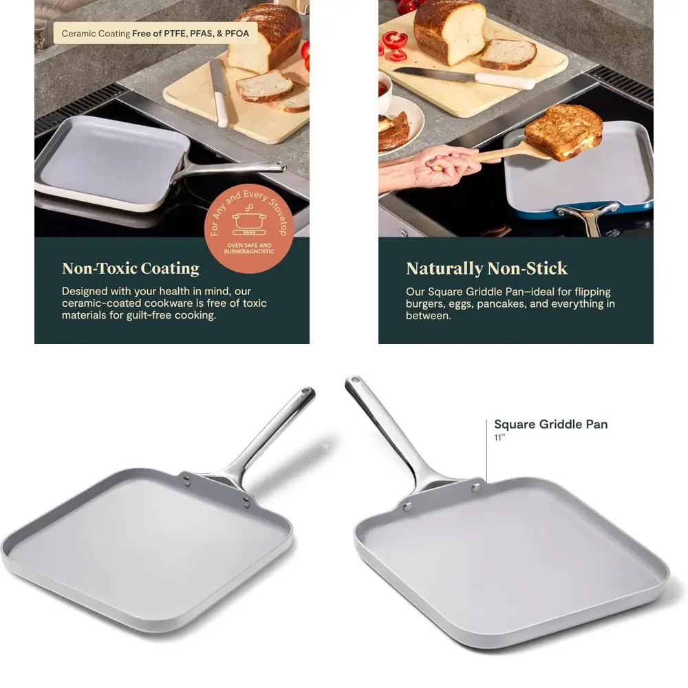 

Non-Stick Ceramic Square Griddle Pan - 11 Inch, Oven Safe, PTFE and PFOA Free, Compatible with Multiple Cookware, Non-Toxic Cook