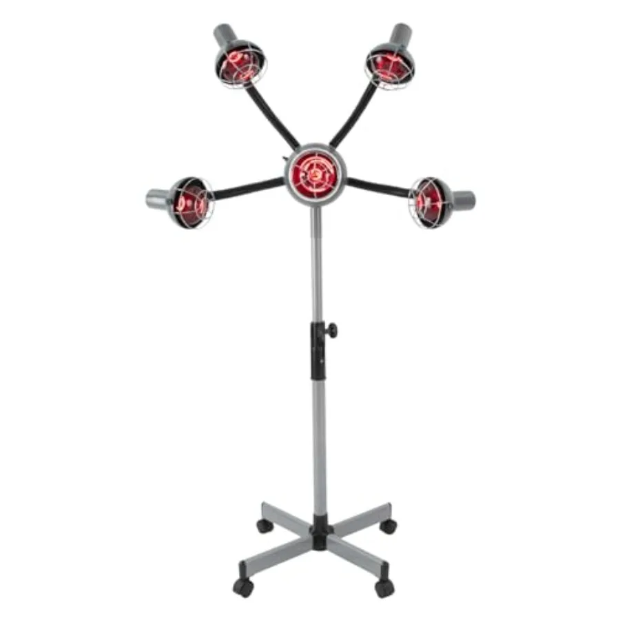 

Инфракрасная тепловая лампа с красным светом, 5 головок, 750 Вт, с цветовым процессором, регулируемая по высоте, портативная напольная сушилка для волос для салонов красоты и окрашивания волос