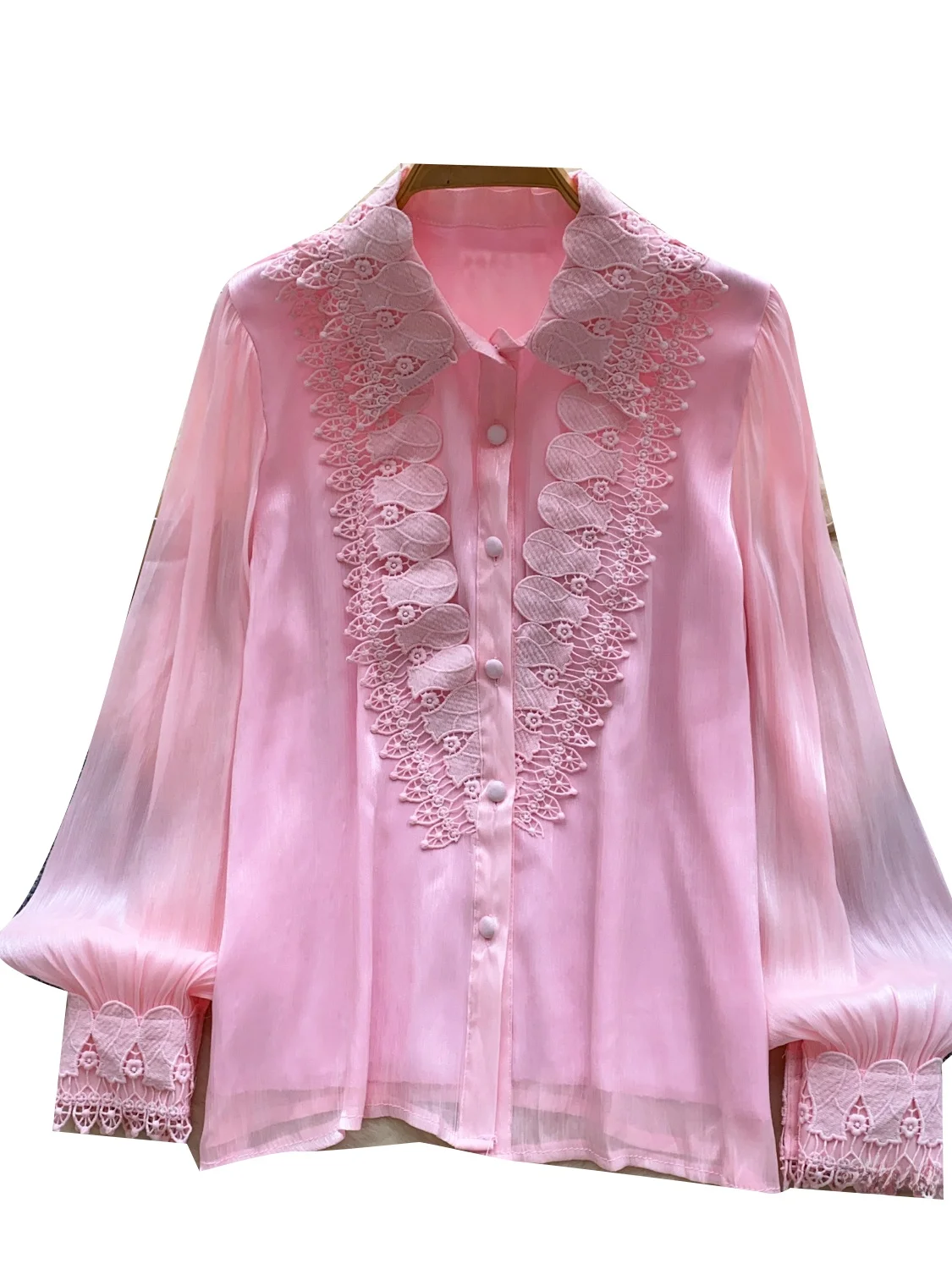 Women's Long Sleeve Shirt Gentle Wind 3D Flower Wood Grain Breathable Skin-friendly Pink Color Commute Style Autumn 2026 5