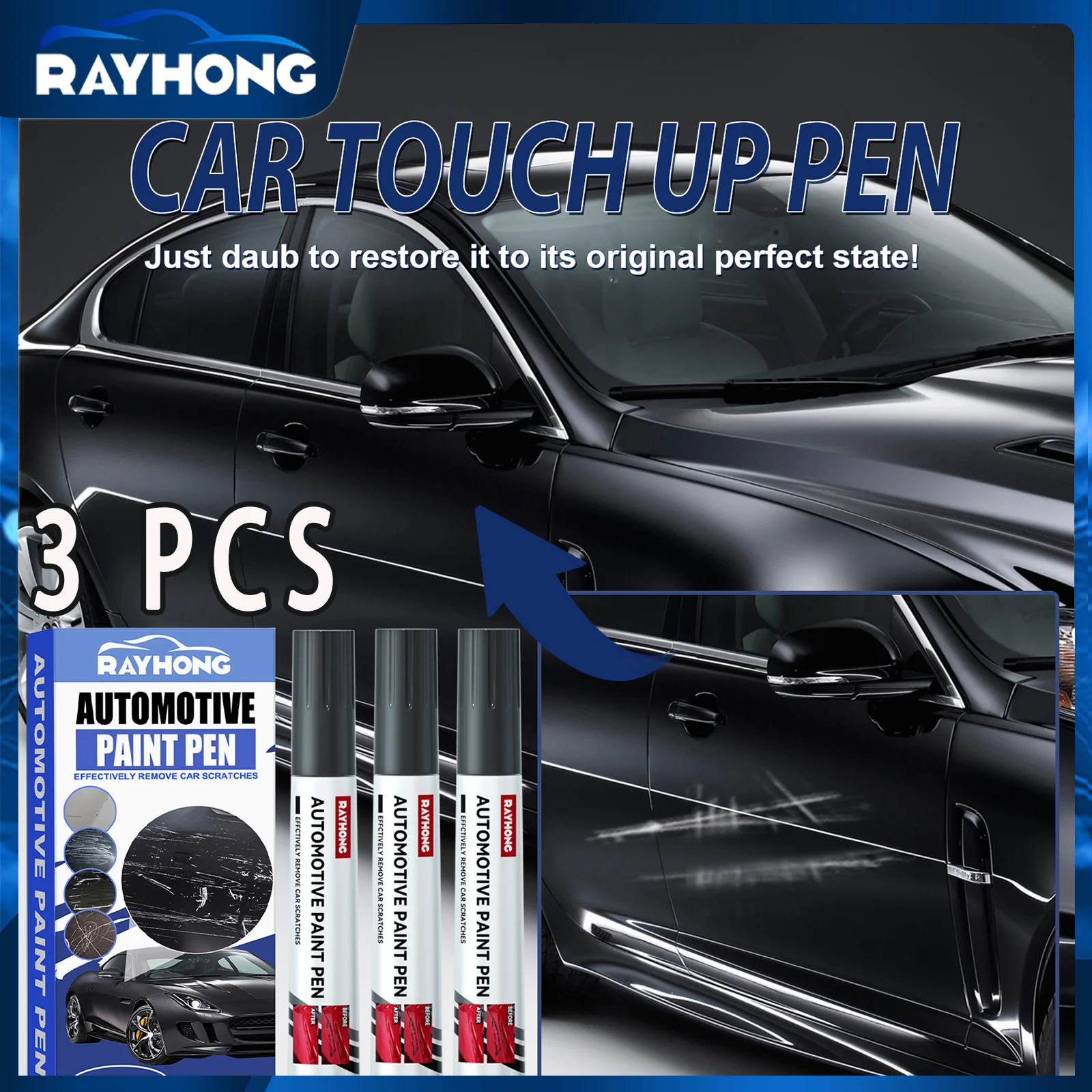 Automotive Touch Up Paint Black Gloss OEM Color Match Pen 3 Set Chip Repair Kit for Car Scratches Restores Factory Finish Winter